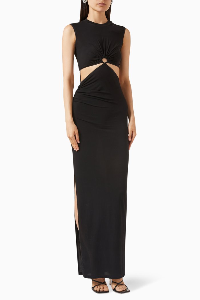 

Keyhole Sleeveless Maxi Dress in Stretch Cupro, Black