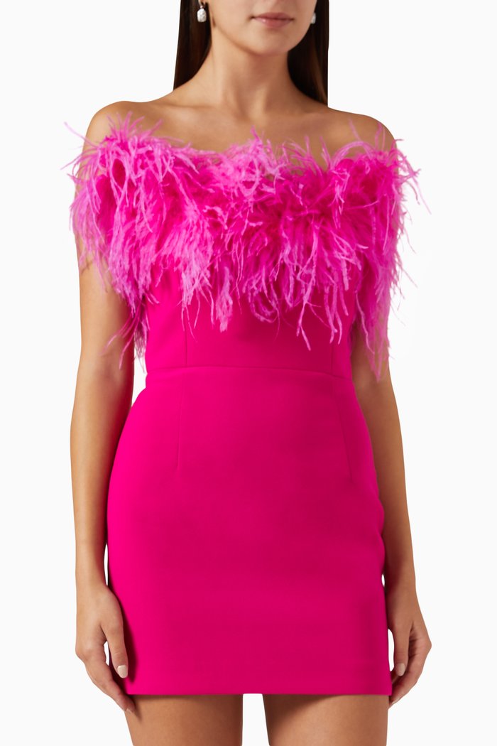 

Cynthia Feather-trim Mini Dress in Crepe, Pink