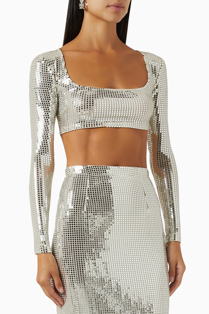 

Sasha Crop Top in Sequins, Silver