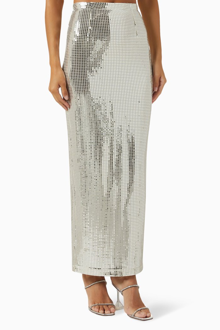 

Sasha Midi Skirt in Sequins, Silver