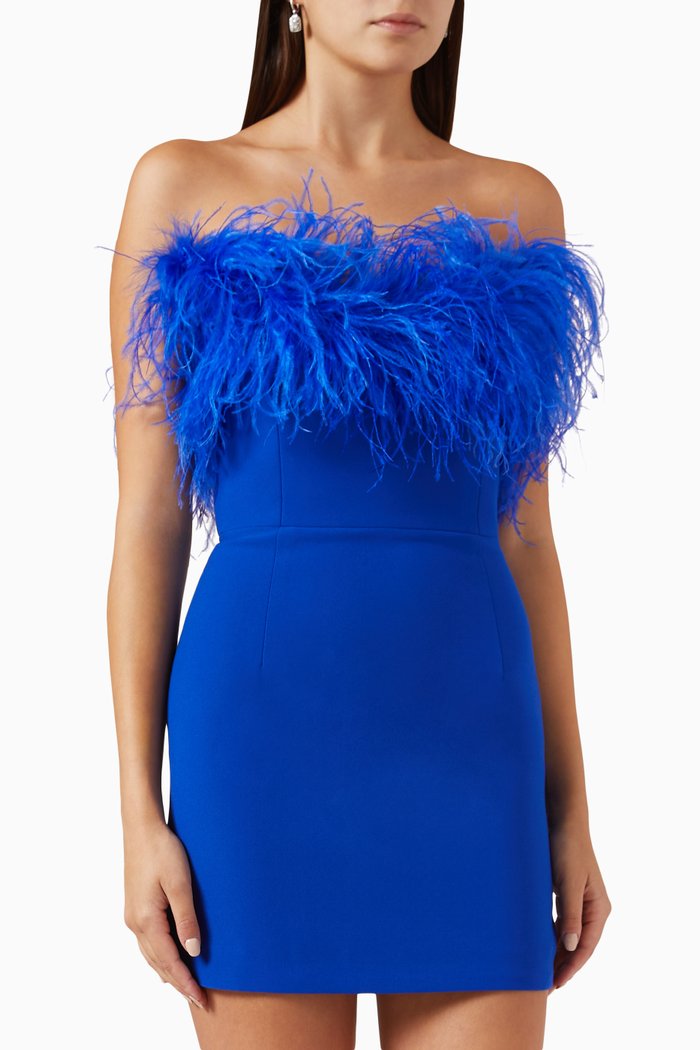 

Cynthia Feather-trim Mini Dress in Crepe, Blue