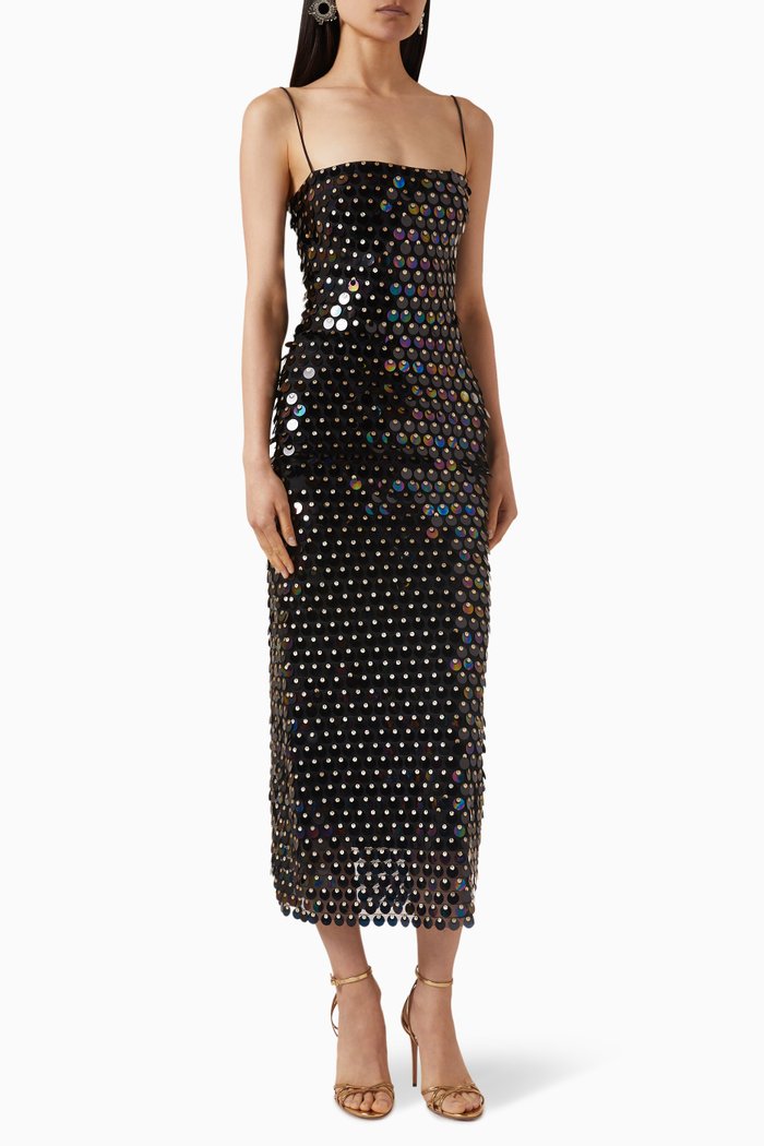 

Phoenix Midi Dress in Sequins, Black