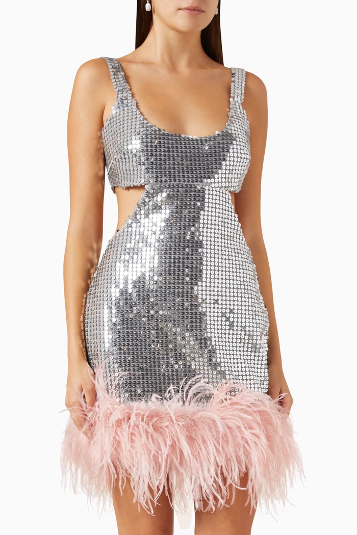 Nysa Sequinned Mini Dress, Silver