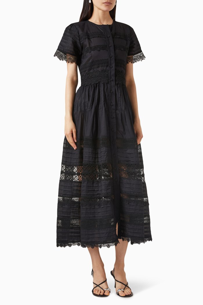 

Camila Lace Midi Dress in Cotton, Black