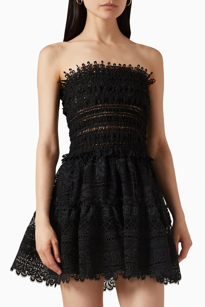 

Vallarta Crochet Mini Dress in Lace, Black