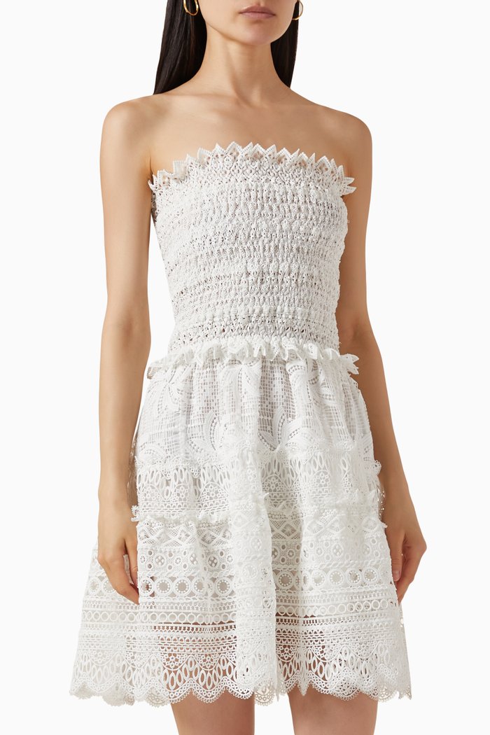 

Vallarta Crochet Mini Dress in Lace, White