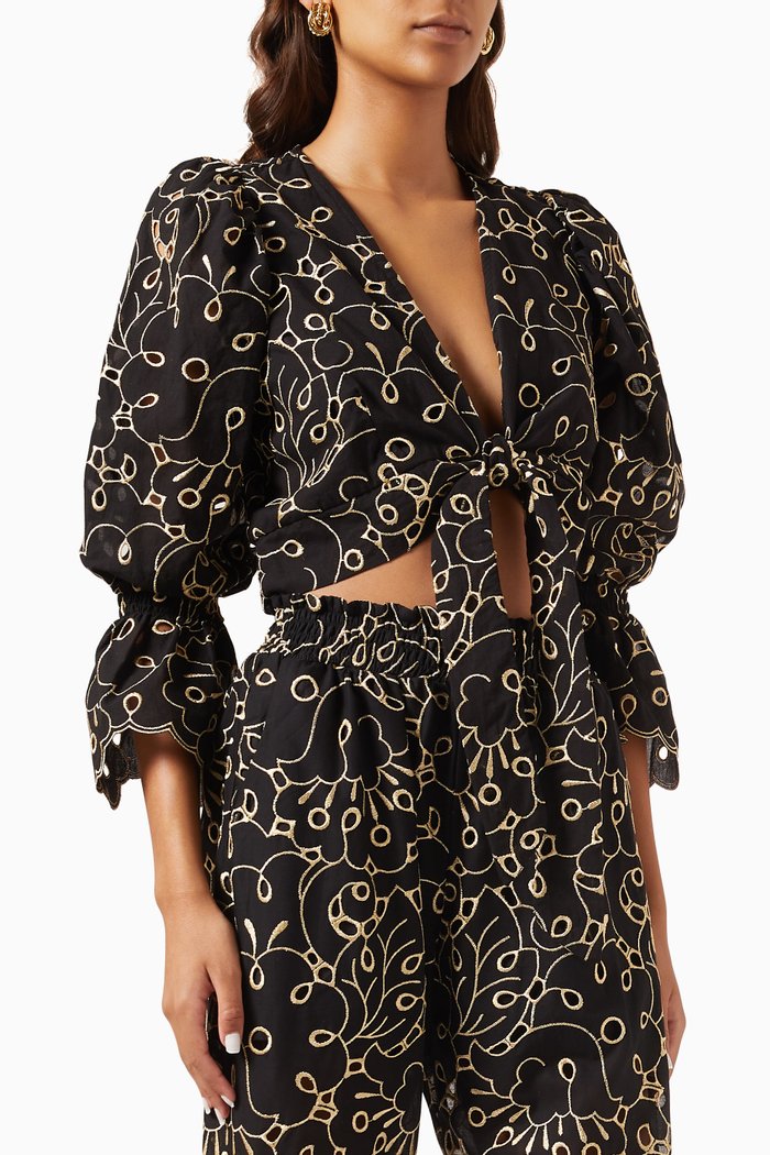 

Rosalia Embroidered Top in Cotton-blend, Black