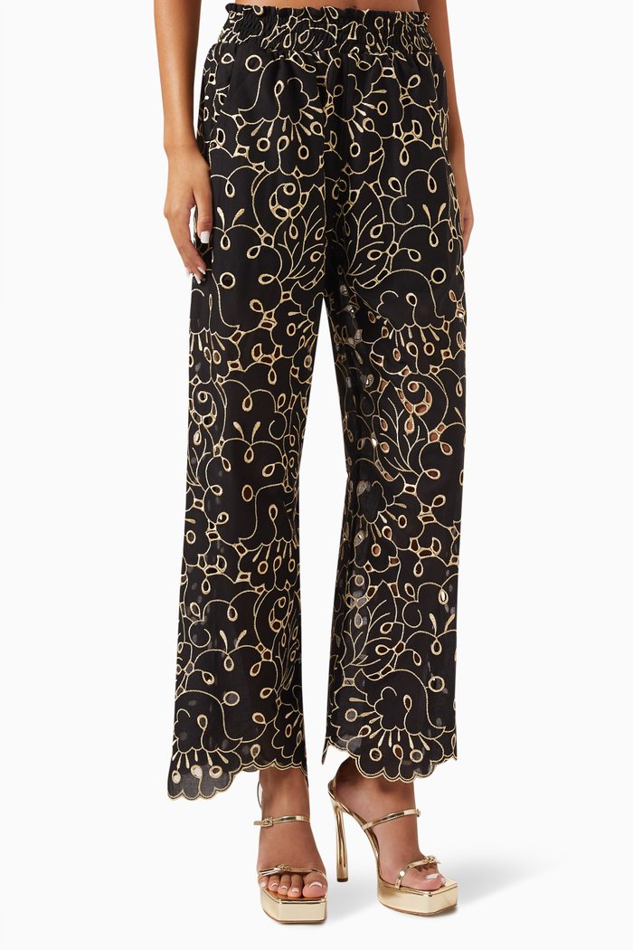 

Rosalia Embroidered Pants in Cotton-blend, Black