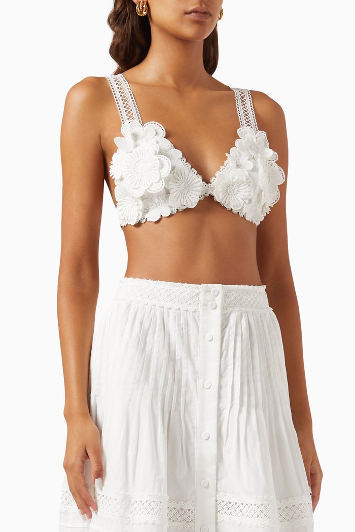 

Dinamita Floral Appliqué Top, White