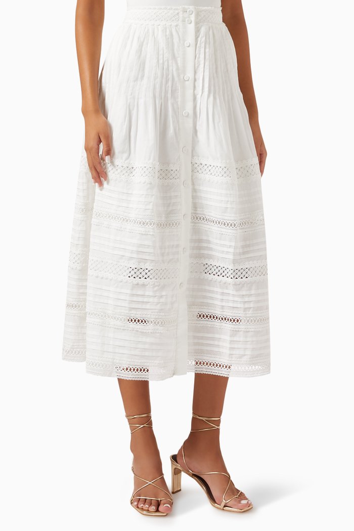 

Camila Lace Midi Skirt in Cotton, White