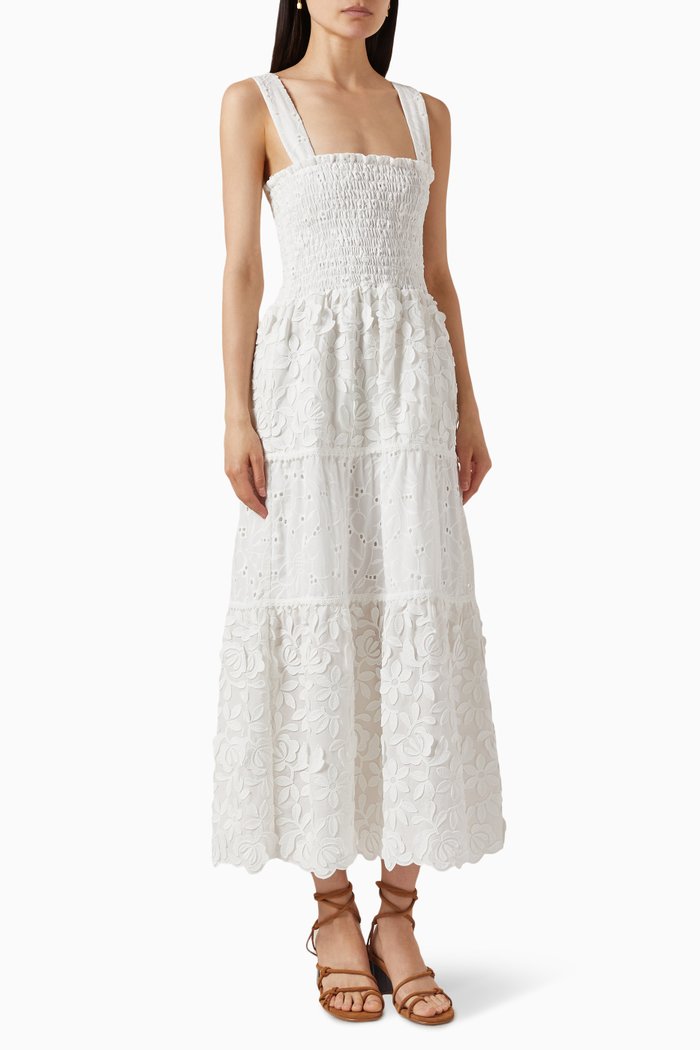 Cruz Embroidered Midi Dress in Cotton, White