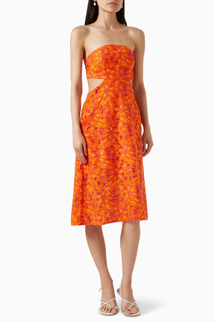 

Guapa Strapless Midi Dress in Cotton, Orange