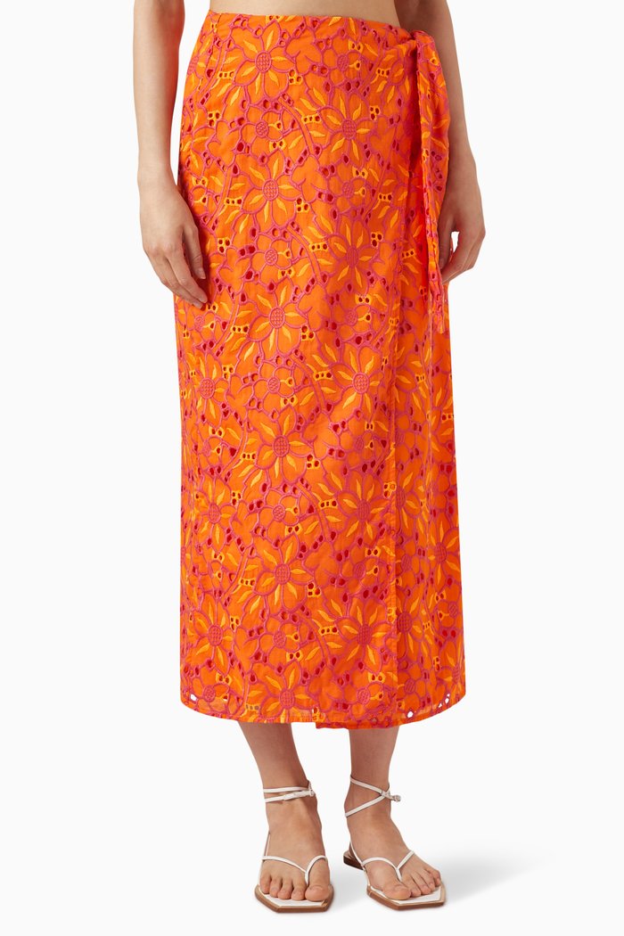 

Buleria Wrap Midi Skirt in Cotton, Orange