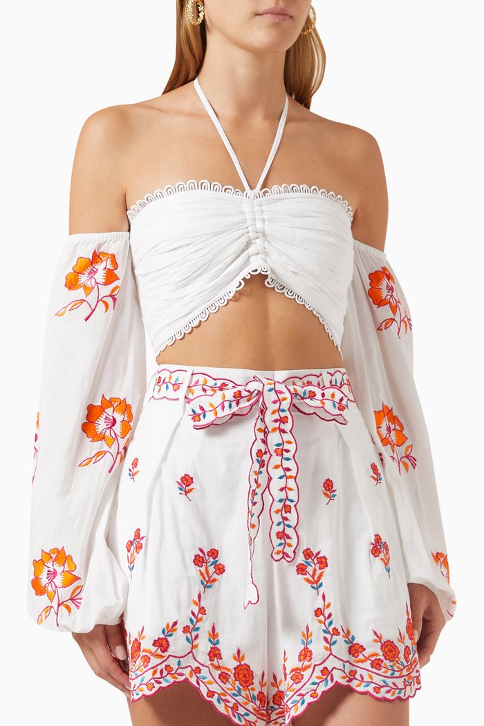 

Hidalgo Off-shoulder Crop Top, White