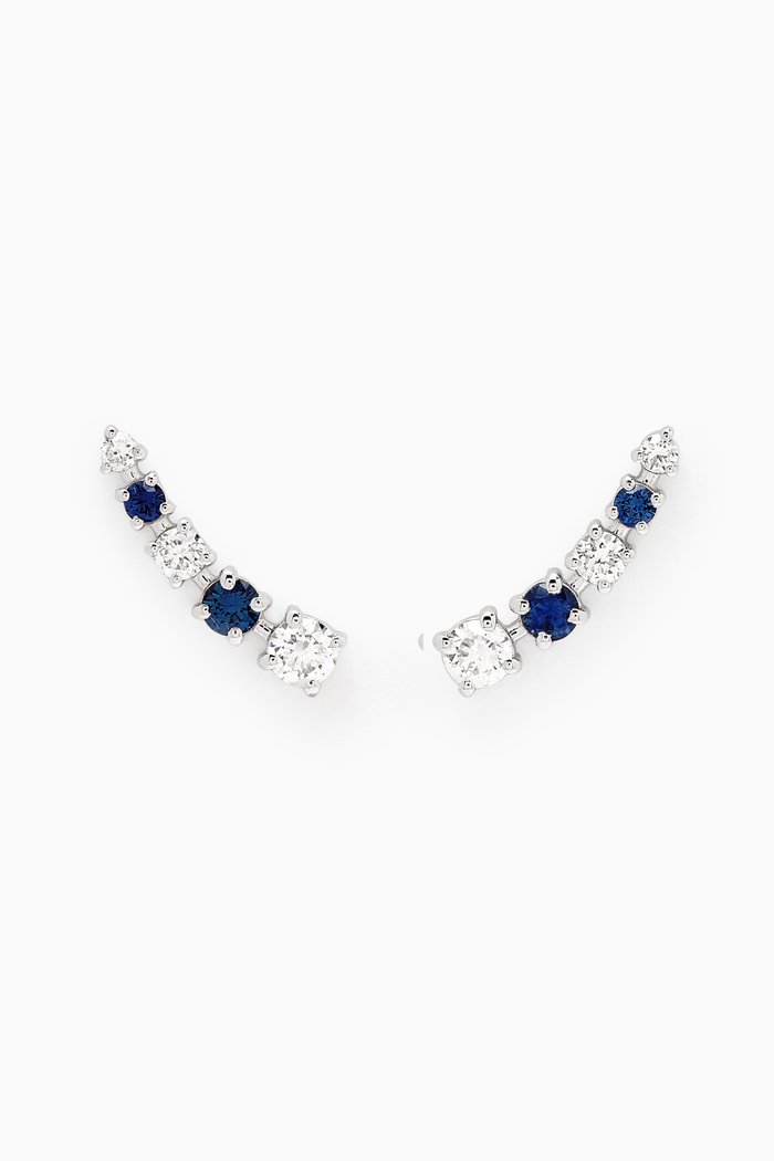 

Half Moon Blue Sapphire & Diamond Bar Earrings in 18kt White Gold