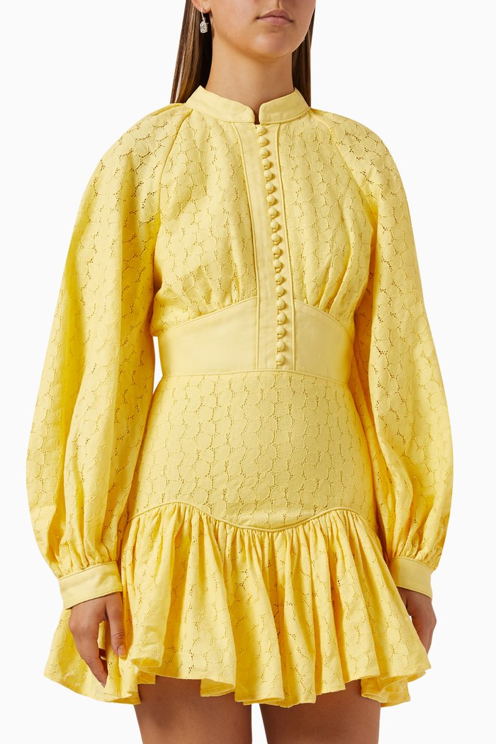 

Balmoral Mini Dress in Cotton Blend, Yellow
