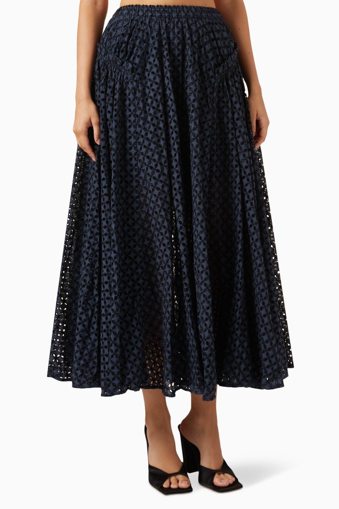 

Sutton Midi Skirt in Cotton, Blue