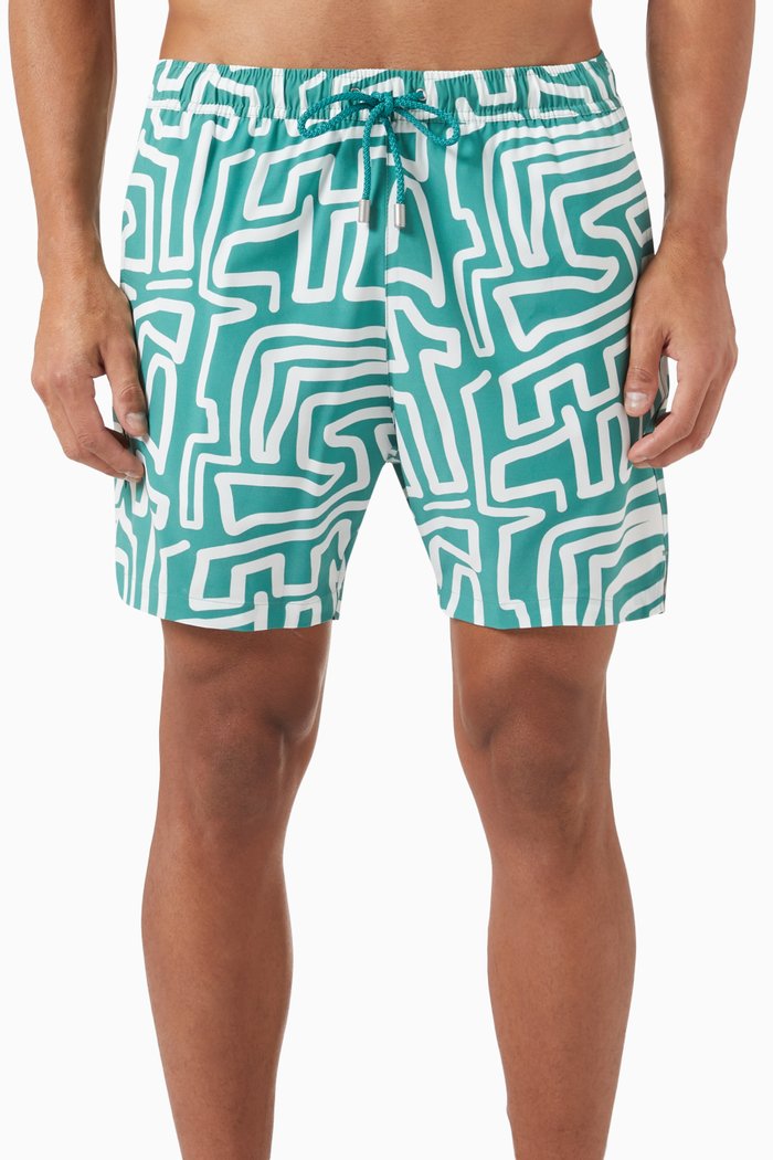 

Arthus Maze Print Swim Shorts in Nylon Stretch, Multicolour