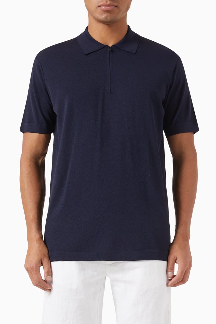 Devon Half-Zip Polo Shirt in Rayon Blend, Blue