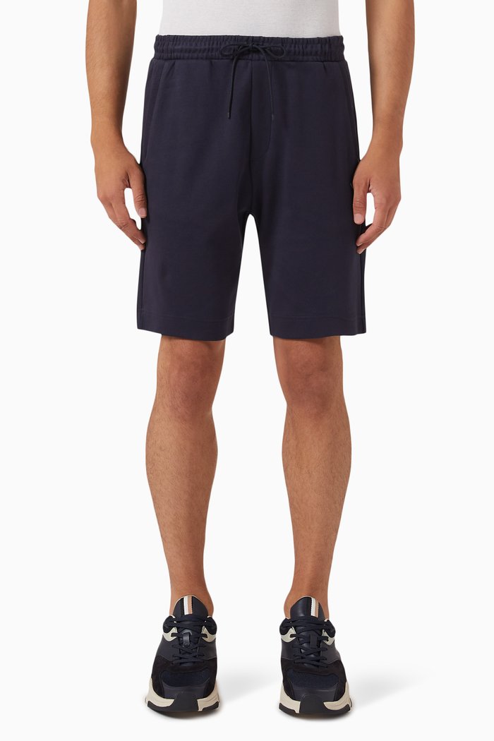 Mixed-material Shorts in Cotton & Cotton-blend Piqué, Blue