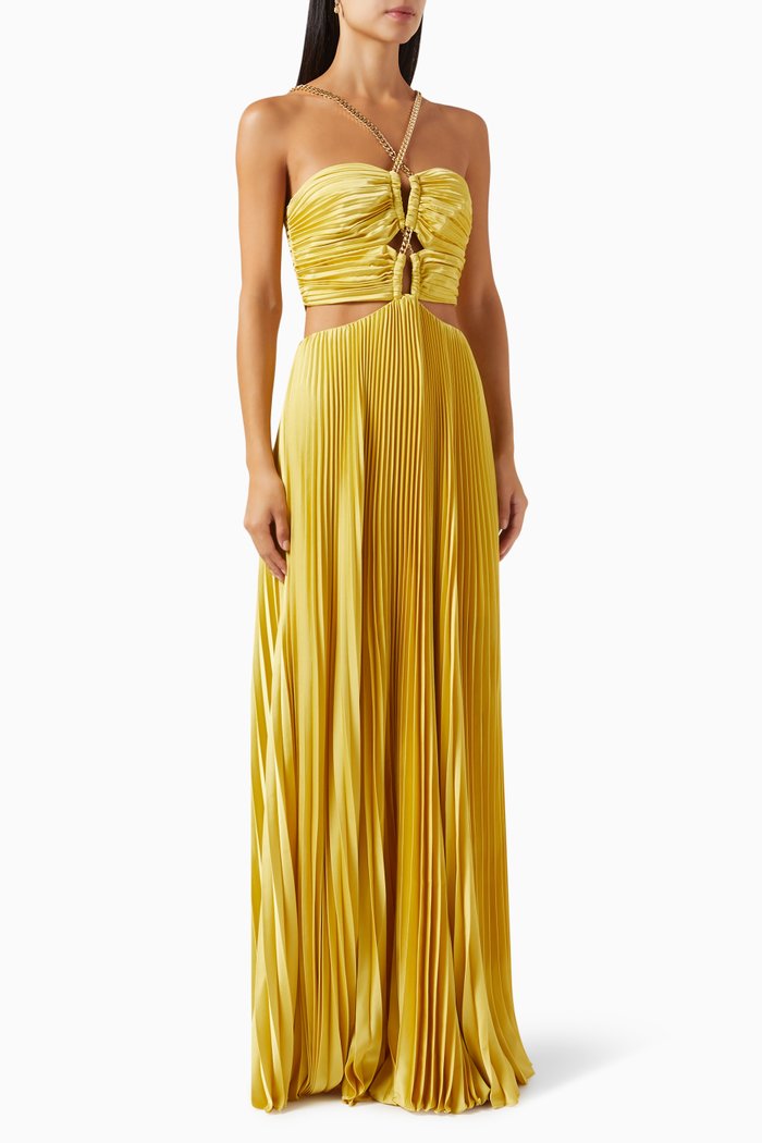 Sarita Gown in Plissé, Yellow
