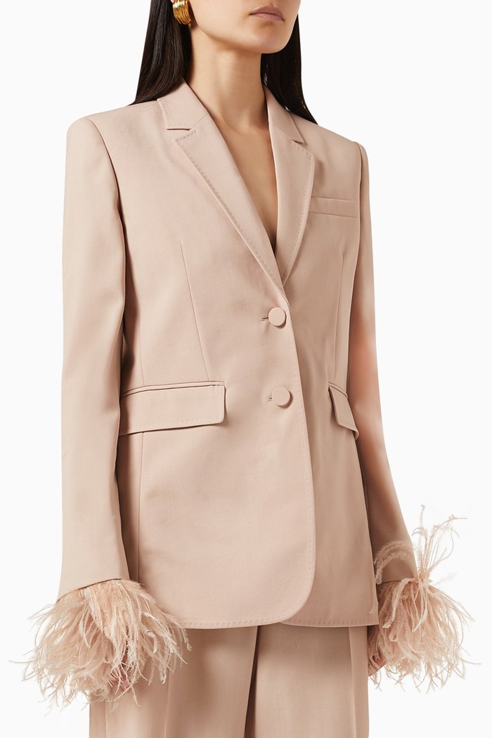 

Valentino Feather-cuffs Tailored Blazer in Wool, Neutral