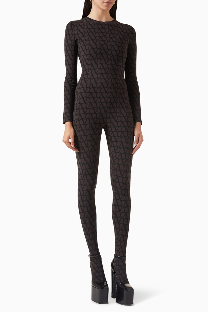 

Valentino Garavani.Logo Jumpsuit in Jersey, Black