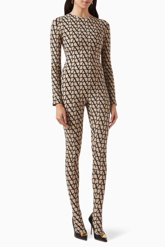 

Valentino Garavani.Logo Jumpsuit in Jersey, Black
