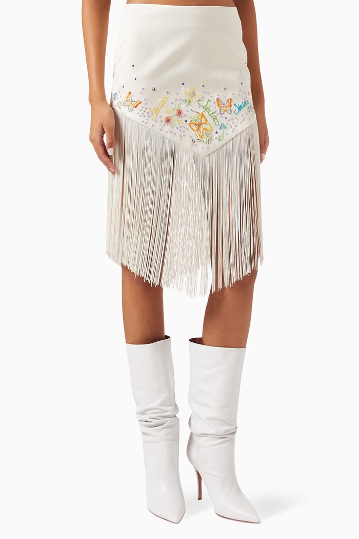 

Akia Fringe Skirt, White