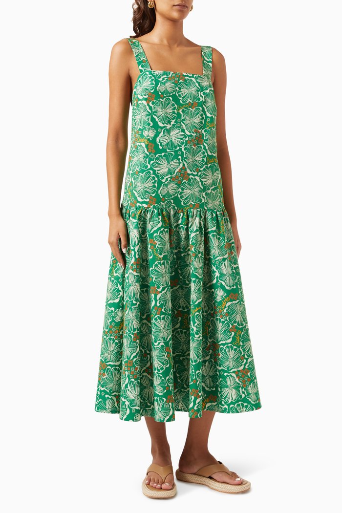 Sorin Floral Maxi Dress in Cotton, Green