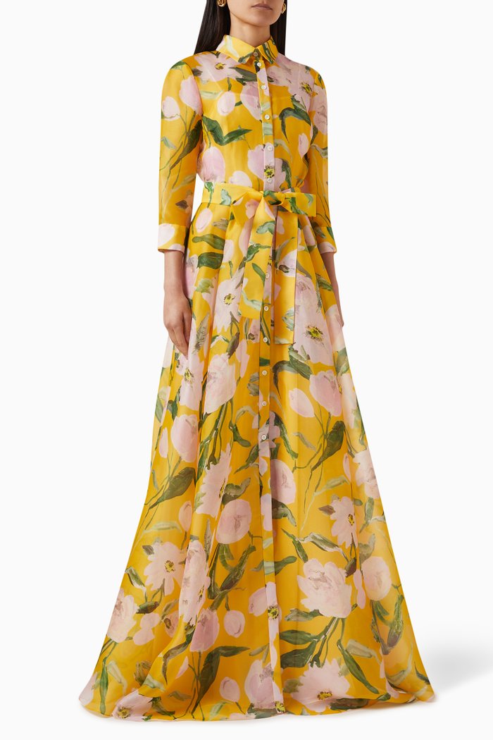 

Peony-print Trench Gown in Silk-organza, Multicolour