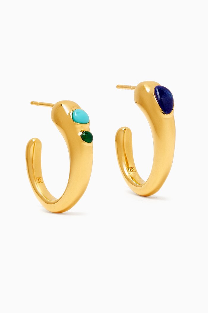 

Molten Mismatched Multi-gem Hoop Earrings 18kt Recycled Gold-plated Brass, Blue