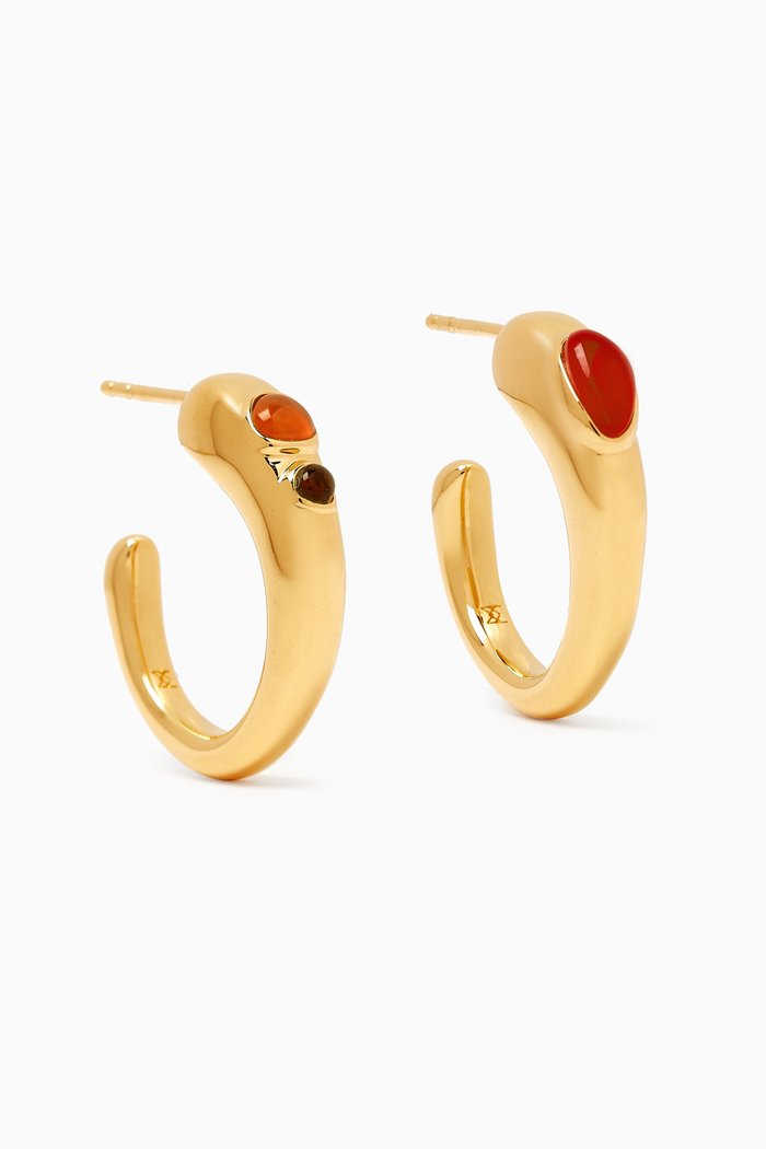 

Molten Mismatched Multi-gem Hoop Earrings in 18kt Recycled Gold-plated Brass, Multicolour