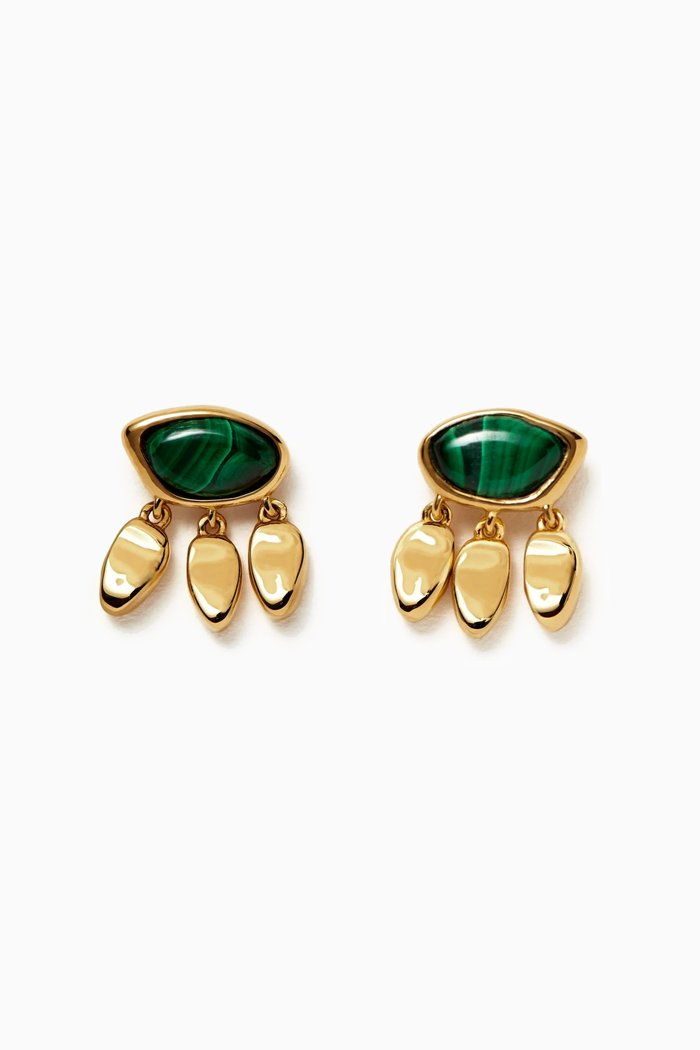 

Malachite Stud Earrings in 18kt Recycled Gold-plated Vermeil, Green