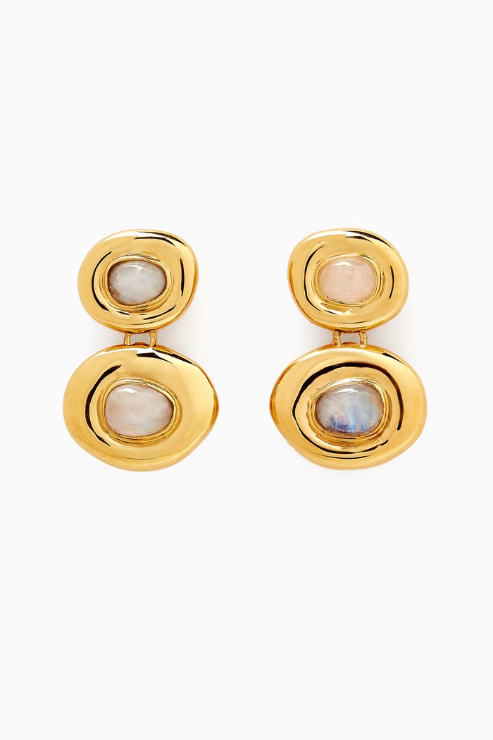 

Moonstone Doughnut Charm Earrings in 18kt Recycled Gold-plated Brass, White