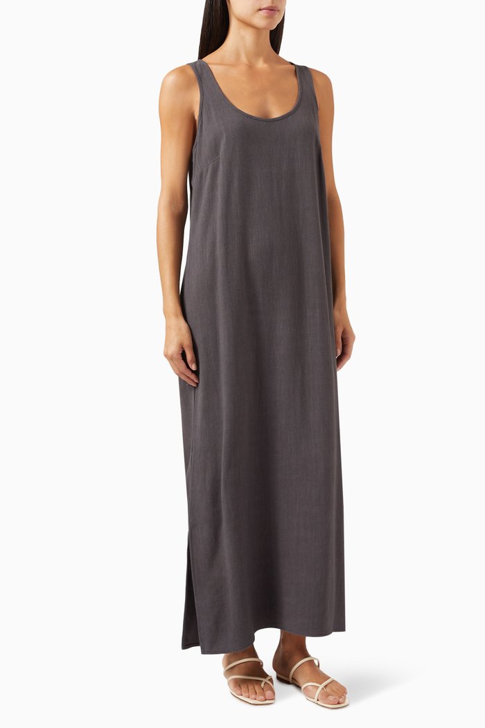 Harper Maxi Dress in Linen-blend, Black