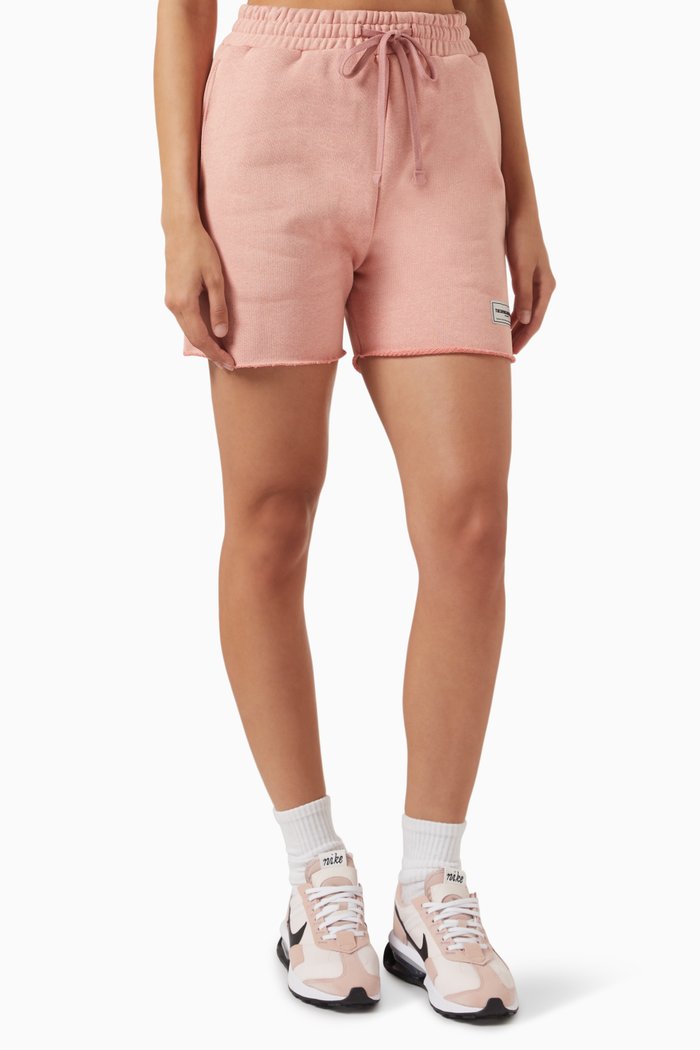 Relaxed Shorts in Washed Organic-fleece, Pink