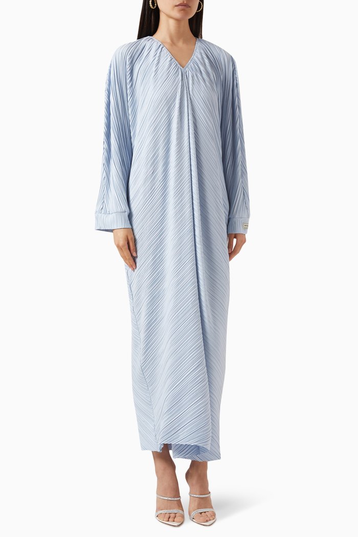 

V-neck Maxi Abaya in PLISSE100©, Blue