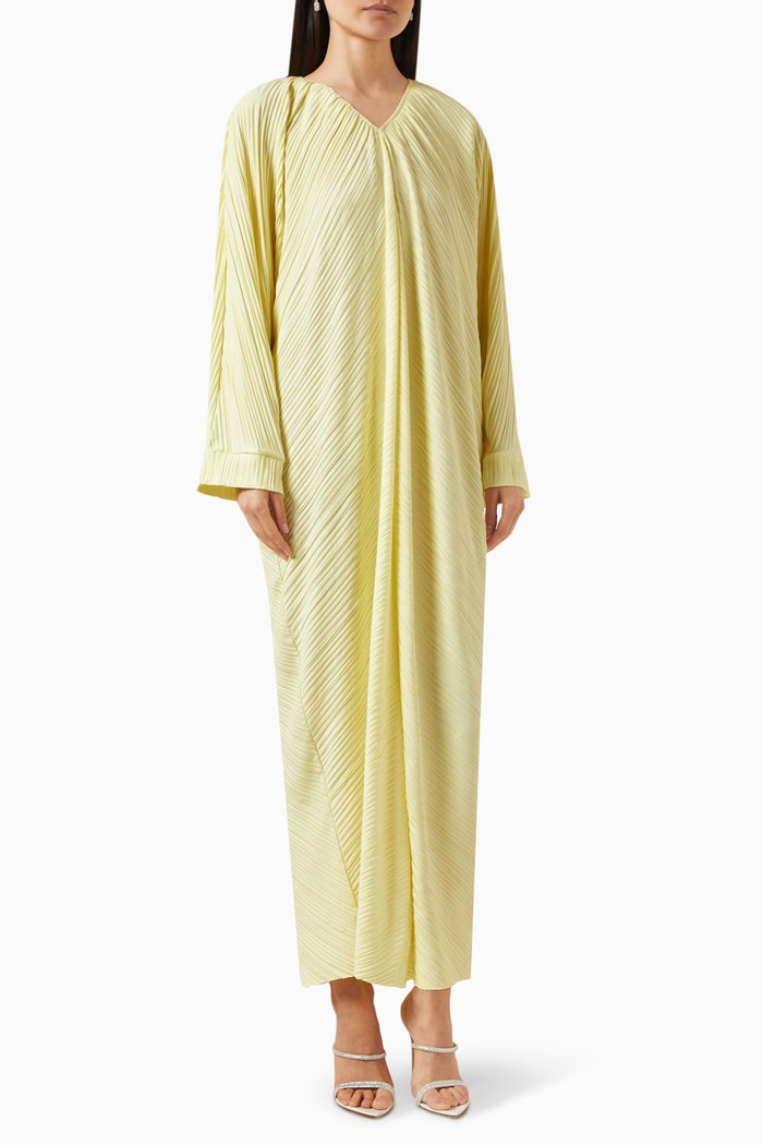 

V-neck Maxi Abaya in PLISSE100©, Yellow