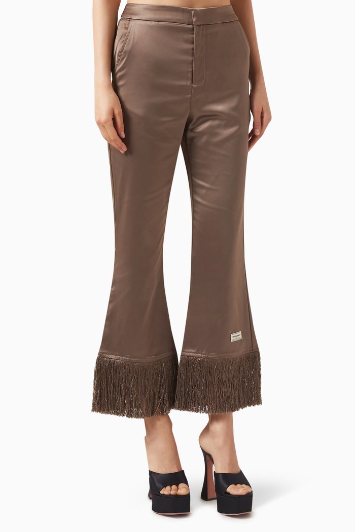 

Tassel-trim Flared Pants in Heavy SATIN100©, Neutral