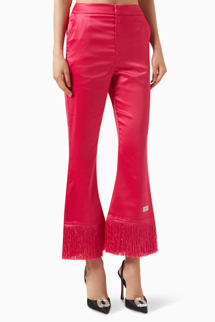

Tassel-trim Flared Pants in Heavy SATIN100©, Pink