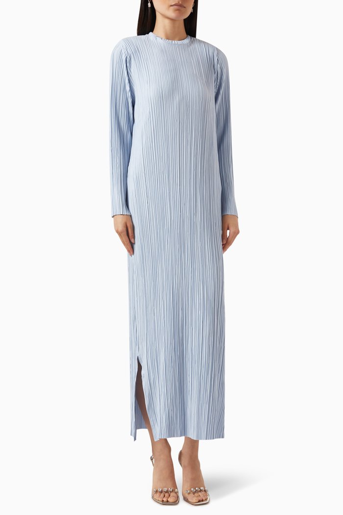 

Shoulder-pad Maxi Dress in PLISSE100©, Blue