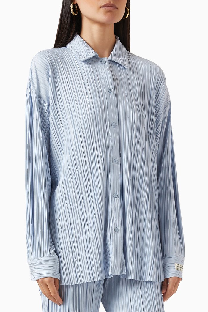 

Oversized Shirt in Plisse100©, Blue