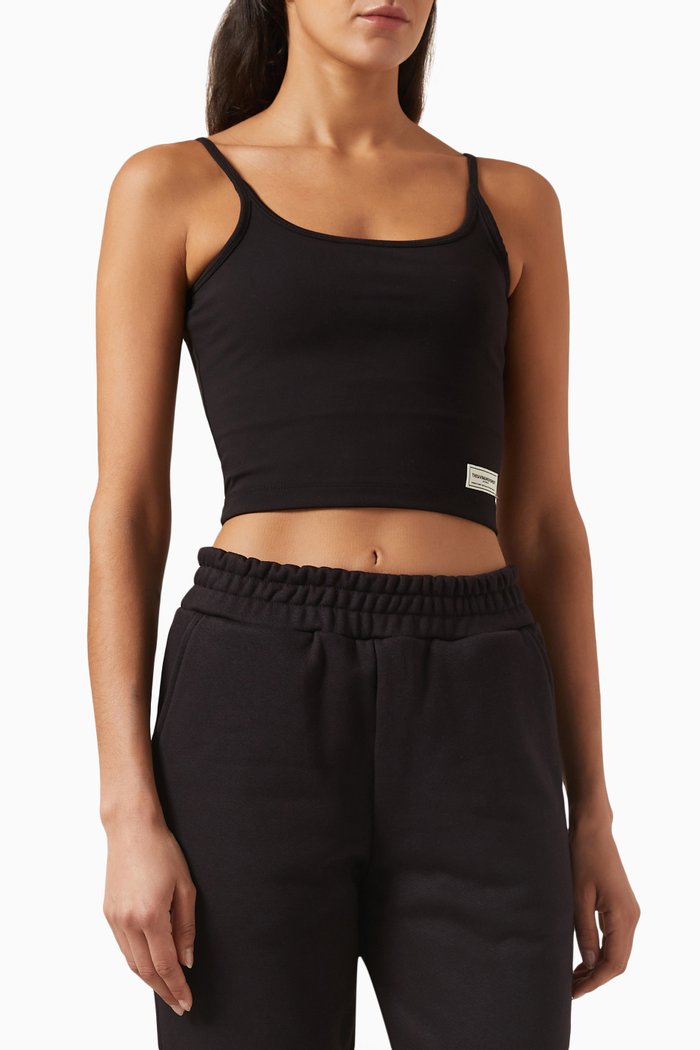 Scoop-neck Vest Crop Top in Softskin100©, Black