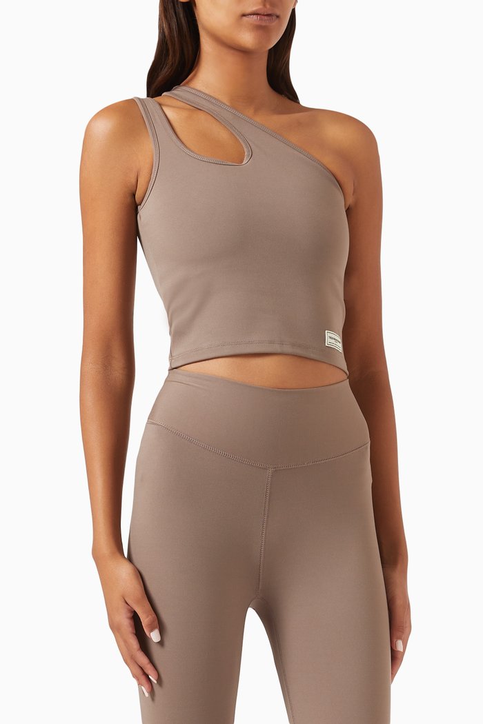 

Asymmetrical One-shoulder Tank Crop Top in Softskin100©, Neutral