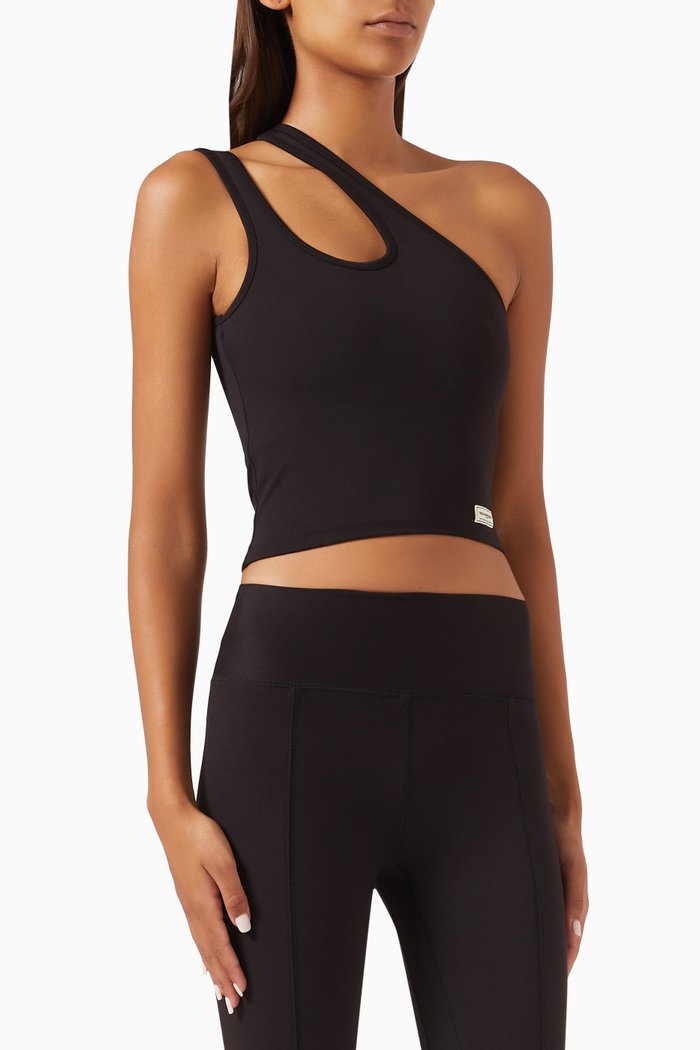 

Asymmetrical One-shoulder Tank Crop Top in Softskin100©, Black