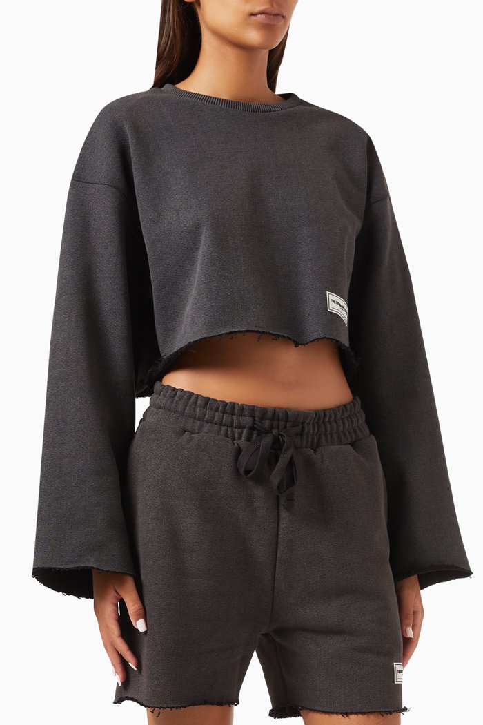 

Crop Sweatshirt in Washed Organic-cotton, Black