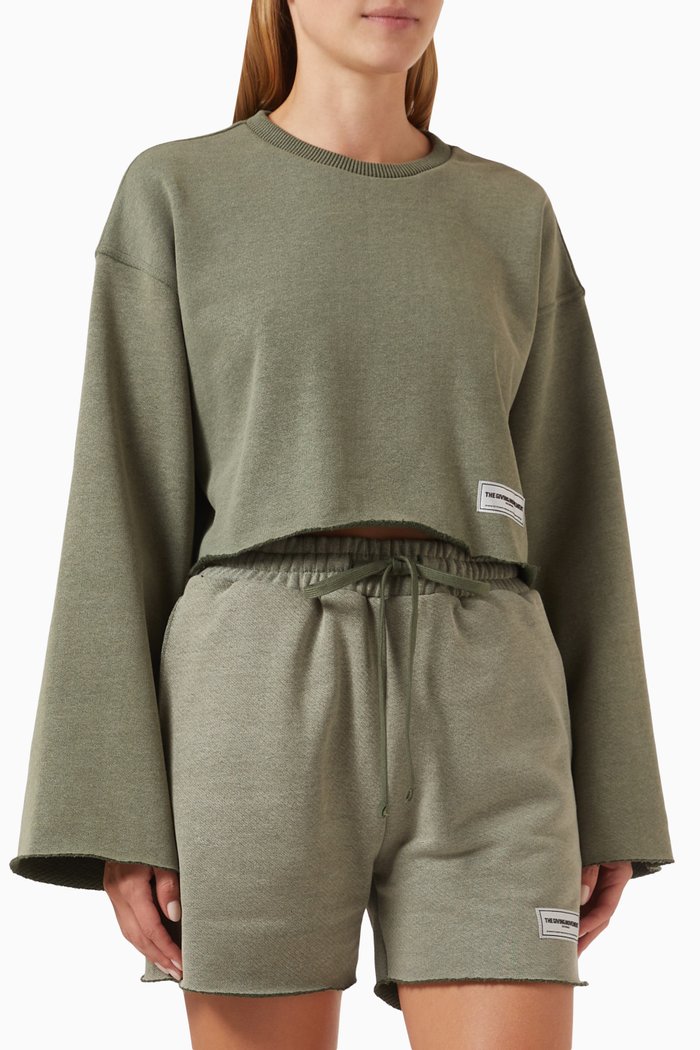 

Crop Sweatshirt in Washed Organic-cotton, Green
