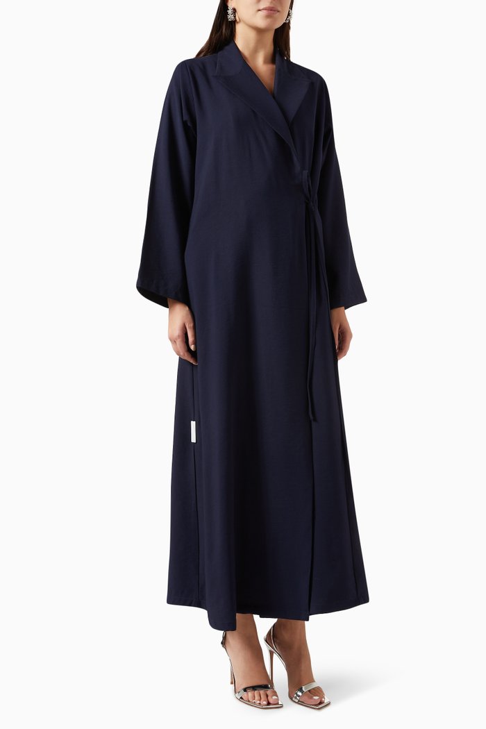

Peak Lapel Jacket Abaya in Crush Cotton, Blue