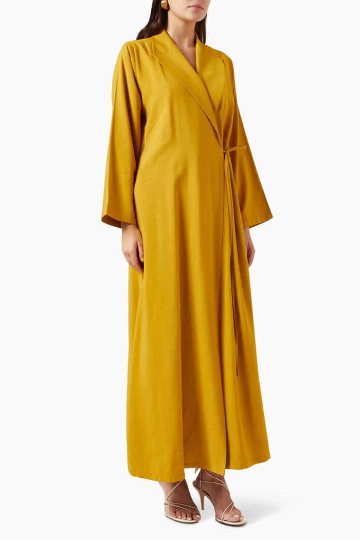 

Peak Lapel Jacket Wrap Abaya in Crush Cotton, Yellow
